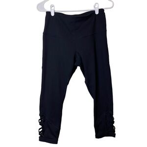 Zella Black Crop Activewear Leggings Hem Lattice Pattern Leg Hem Size SP